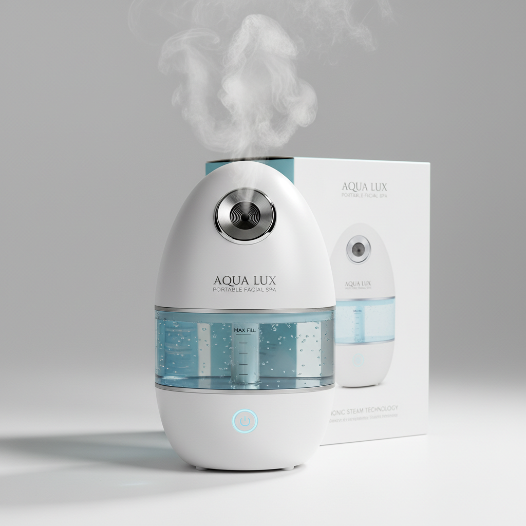 Foto hiper-realista de produto para Shopify, fotografia real de estúdio, 1:1, proporções reais, iluminação suave, sombras naturais de contato, textura e cores reais, sem render ou IA. Rótulo/embalagem profissional coerente com o produto, tipografia legível. Fundo neutro limpo, produto centralizado, alta resolução.
Vaporizador Facial Portátil