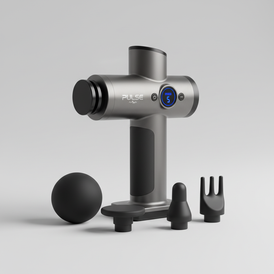 Foto hiper-realista de produto para Shopify, fotografia real de estúdio, 1:1, proporções reais, iluminação suave, sombras naturais de contato, textura e cores reais, sem render ou IA. Rótulo/embalagem profissional coerente com o produto, tipografia legível. Fundo neutro limpo, produto centralizado, alta resolução.
Pistola Massageadora Profissional