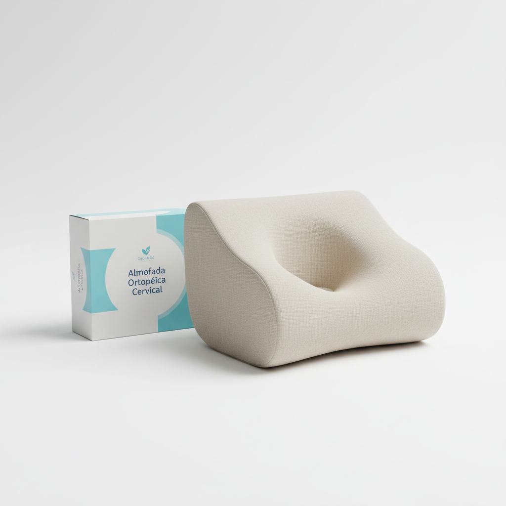 Foto hiper-realista de produto para Shopify, fotografia real de estúdio, 1:1, proporções reais, iluminação suave, sombras naturais de contato, textura e cores reais, sem render ou IA. Rótulo/embalagem profissional coerente com o produto, tipografia legível. Fundo neutro limpo, produto centralizado, alta resolução.
Almofada Ortopédica Cervical