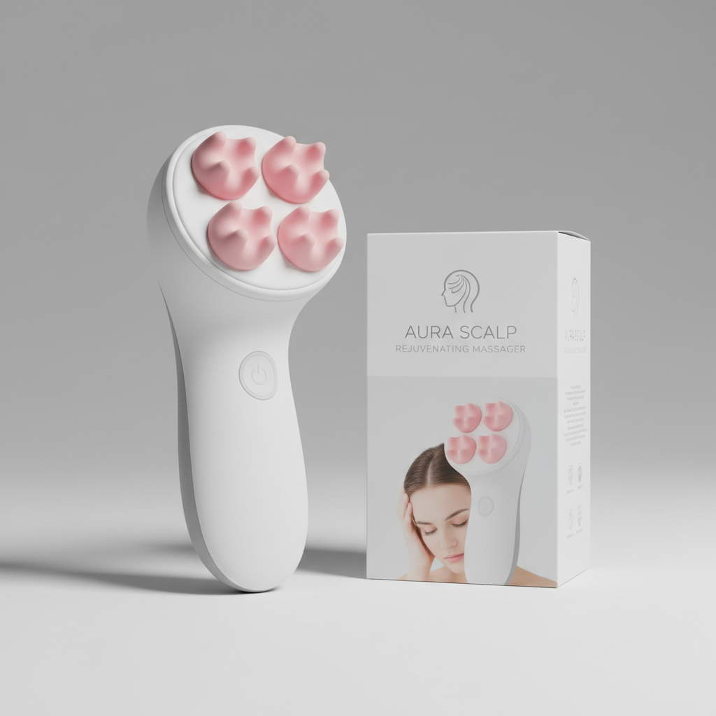 Foto hiper-realista de produto para Shopify, fotografia real de estúdio, 1:1, proporções reais, iluminação suave, sombras naturais de contato, textura e cores reais, sem render ou IA. Rótulo/embalagem profissional coerente com o produto, tipografia legível. Fundo neutro limpo, produto centralizado, alta resolução.
Massageador Capilar Elétrico