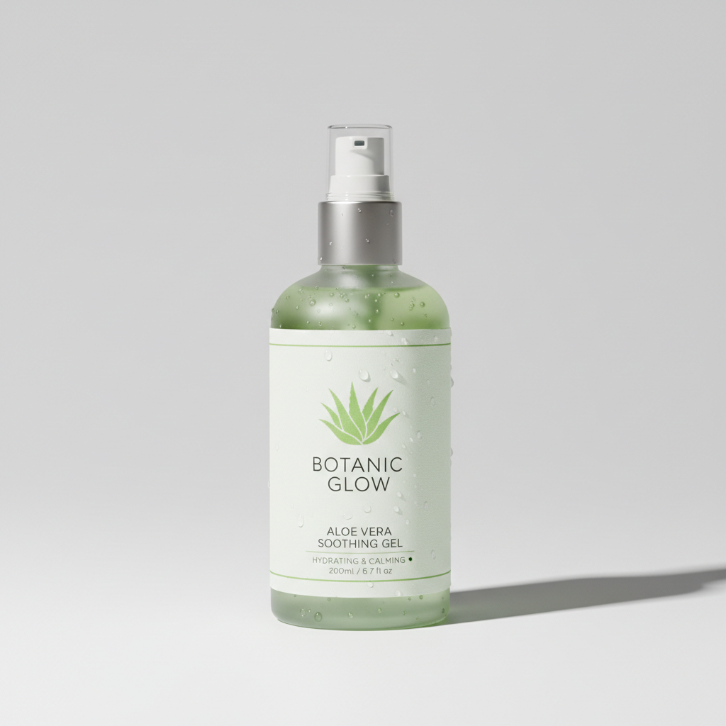 Foto hiper-realista de produto para Shopify, fotografia real de estúdio, 1:1, proporções reais, iluminação suave, sombras naturais de contato, textura e cores reais, sem render ou IA. Rótulo profissional coerente com a marca, tipografia legível. Fundo neutro limpo, produto centralizado, alta resolução.
Gel Calmante de Aloe Vera