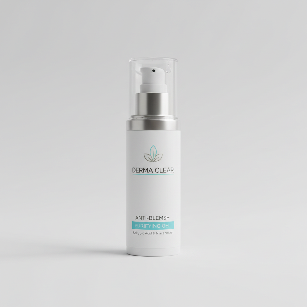 Foto hiper-realista de produto para Shopify, fotografia real de estúdio, 1:1, proporções reais, iluminação suave, sombras naturais de contato, textura e cores reais, sem render ou IA. Rótulo profissional coerente com a marca, tipografia legível. Fundo neutro limpo, produto centralizado, alta resolução.
Gel Facial Antiacne