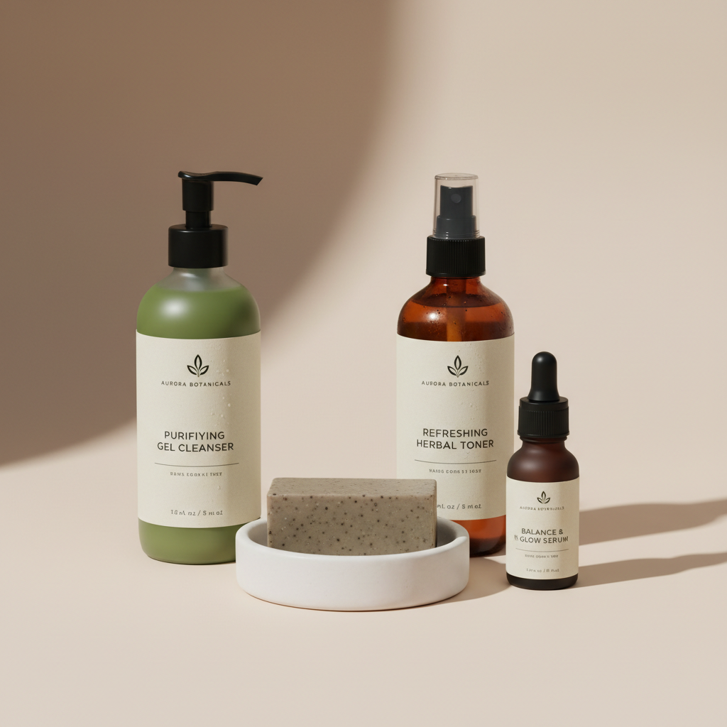 Foto hiper-realista de produto para Shopify, fotografia real de estúdio, 1:1, proporções reais, iluminação suave, sombras naturais de contato, textura e cores reais, sem render ou IA. Rótulo profissional coerente com a marca, tipografia legível. Fundo neutro limpo, produto centralizado, alta resolução.
Kit Limpeza Facial Completo
