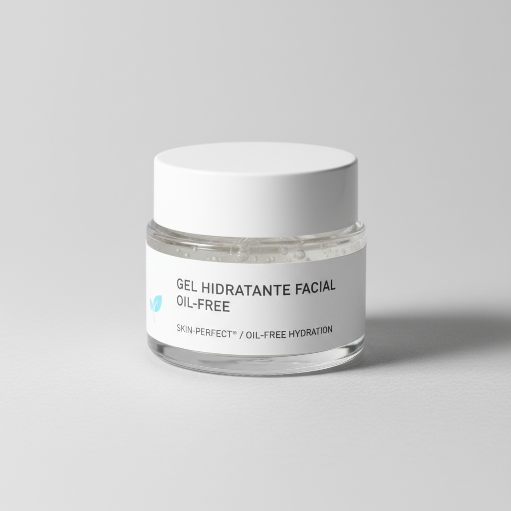 Foto hiper-realista de produto para Shopify, fotografia real de estúdio, 1:1, proporções reais, iluminação suave, sombras naturais de contato, textura e cores reais, sem render ou IA. Rótulo profissional coerente com a marca, tipografia legível. Fundo neutro limpo, produto centralizado, alta resolução.
Gel Hidratante Facial Oil-Free