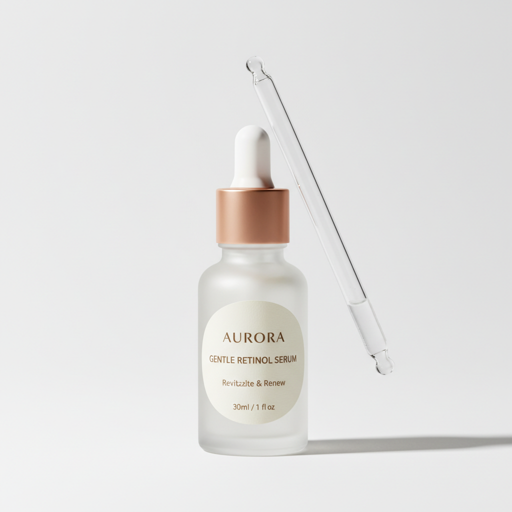 Foto realista de produto físico para e-commerce Shopify. Gerar imagem profissional de estúdio com proporções corretas, enquadramento 1:1, iluminação suave, sombras naturais, textura real, sem aparência de IA. Fundo neutro limpo, produto centralizado, sem pessoas ou textos, alta resolução, pronto para catálogo comercial.
Produto: Sérum Retinol Suave